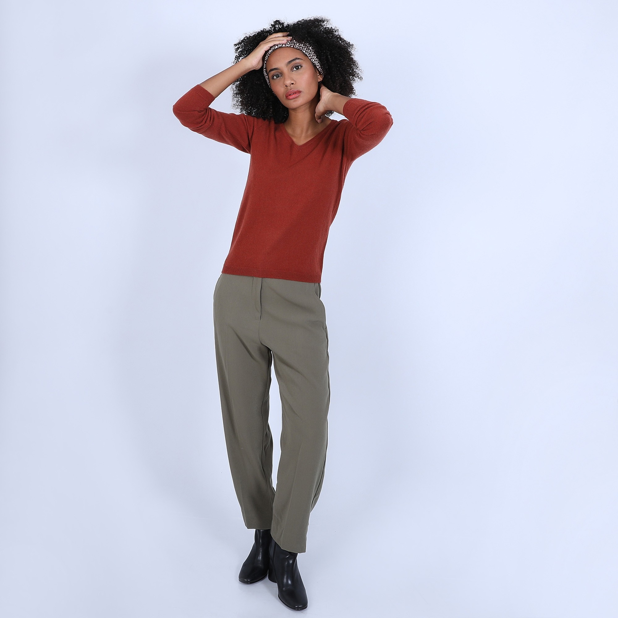 Pull col V en cachemire - Bijou 6682 tomette - 46 Marron clair