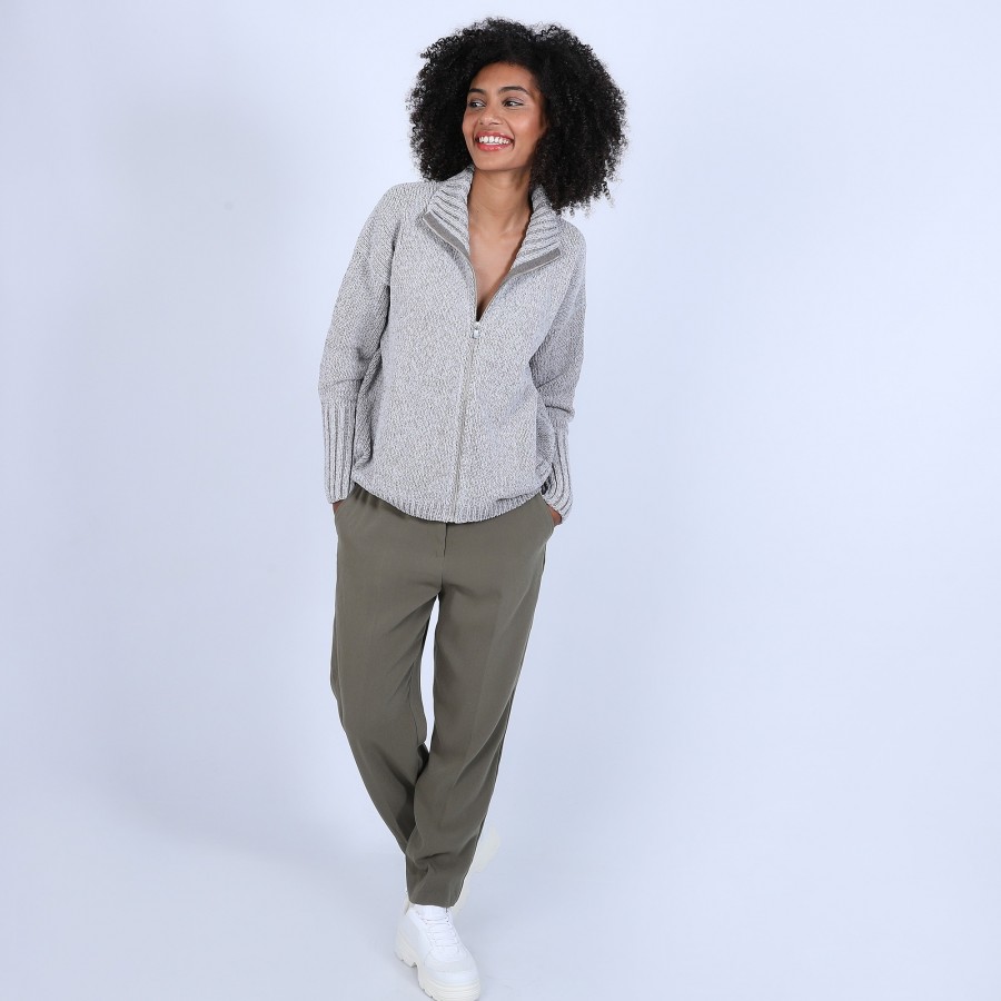 High-neck cardigan in wool and silk velour - Brésil
