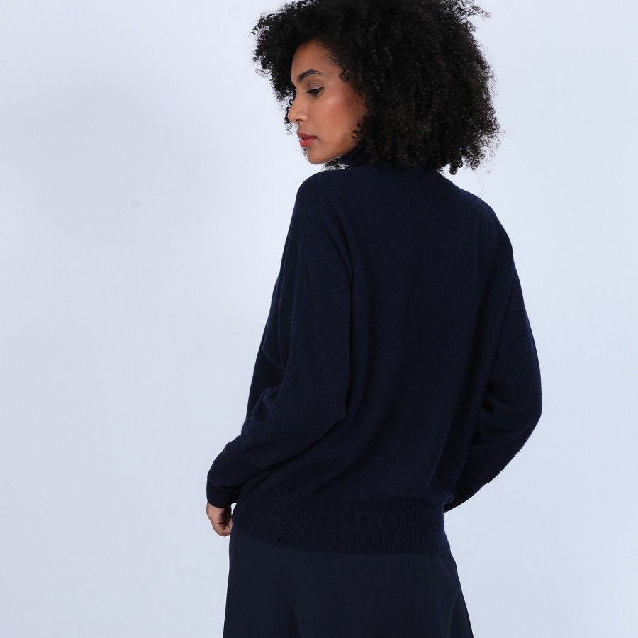 Suéter de cashmere com gola alta estilo Batwing - Bob