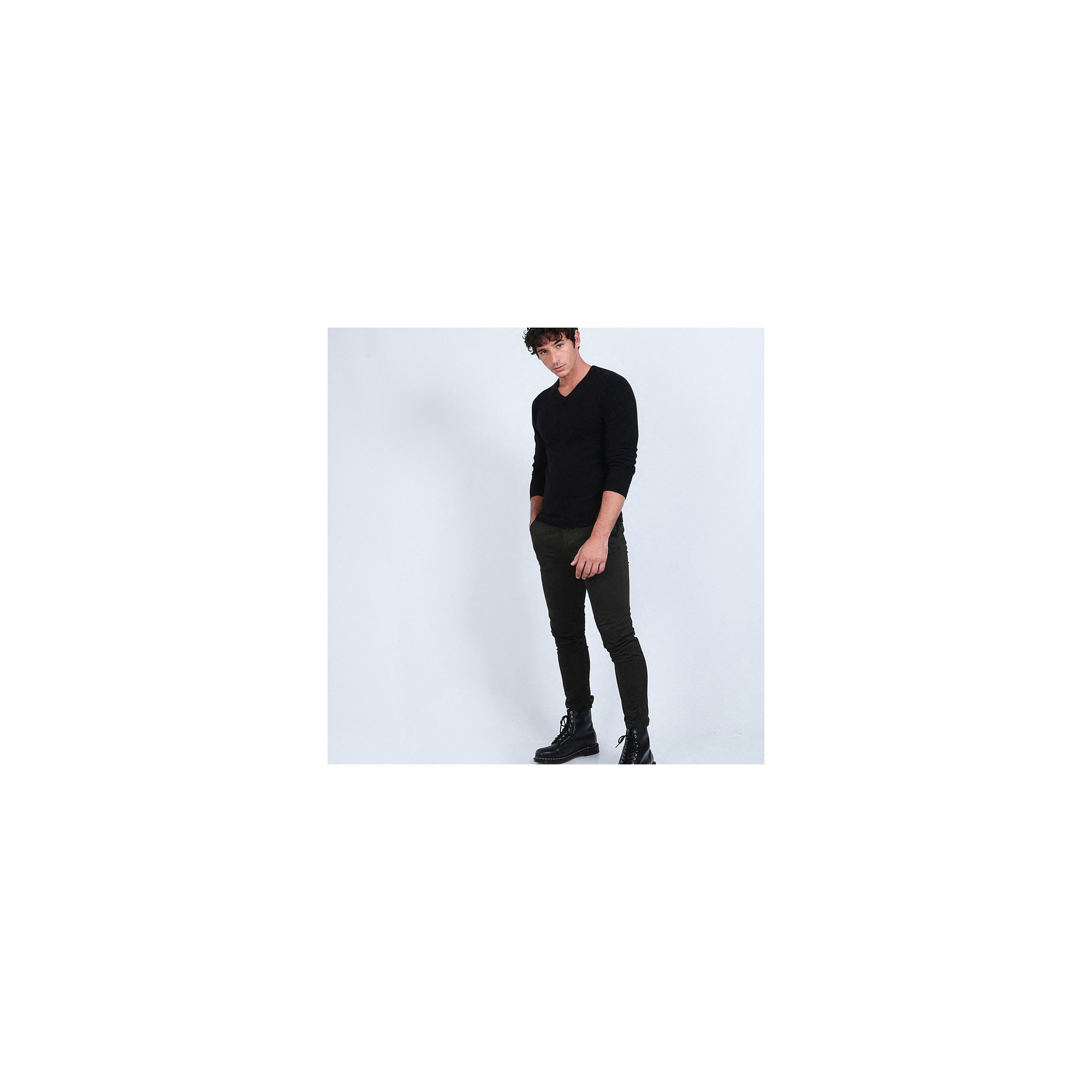 Pull col V en cachemire - Benjamin 6610 noir - 01 noir