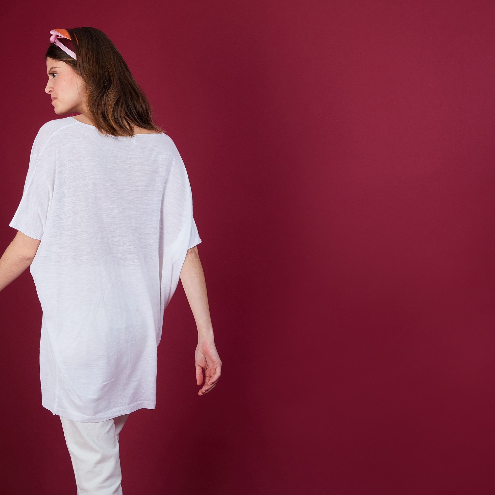 T-shirt long en lin flammé - Bil 6800 blanc - 02 Blanc