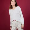 Pull col V en soie coton et laine - Blovis 6800 blanc - 82 Ecru