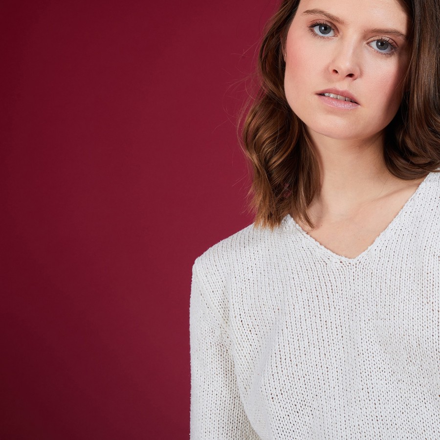 Cotton and wool silk V-neck sweater - Blovis