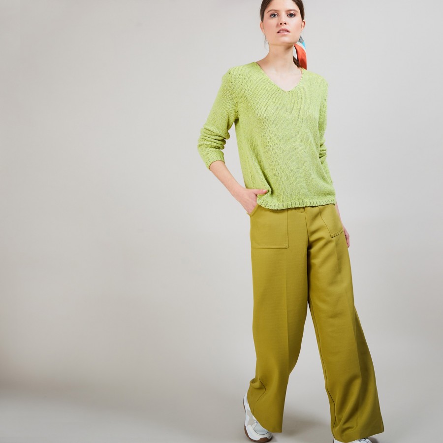 Pull col V en soie coton et laine - Blovis 6852 pollen - 90 Vert anis