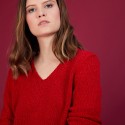 Pull col V en soie coton et laine - Blovis 6880 pavot - 52 Rouge