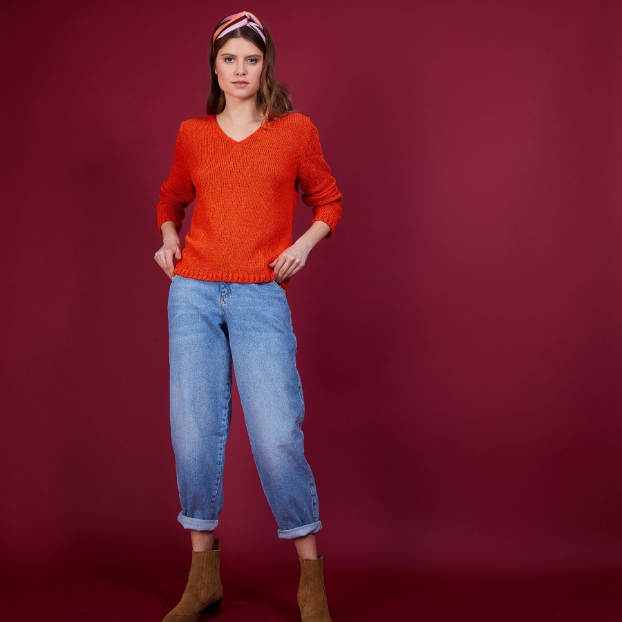 Cotton and wool silk V-neck sweater - Blovis