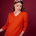 Pull col V en soie coton et laine - Blovis 6883 flamine - 15 Orange