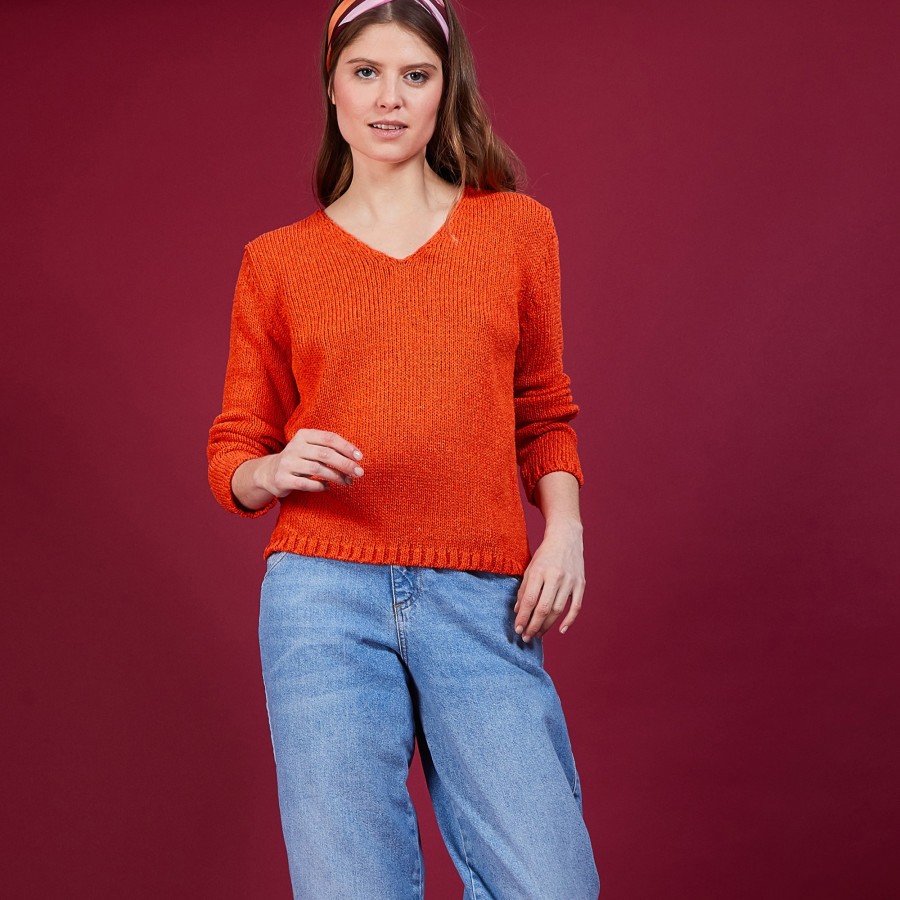 Cotton and wool silk V-neck sweater - Blovis