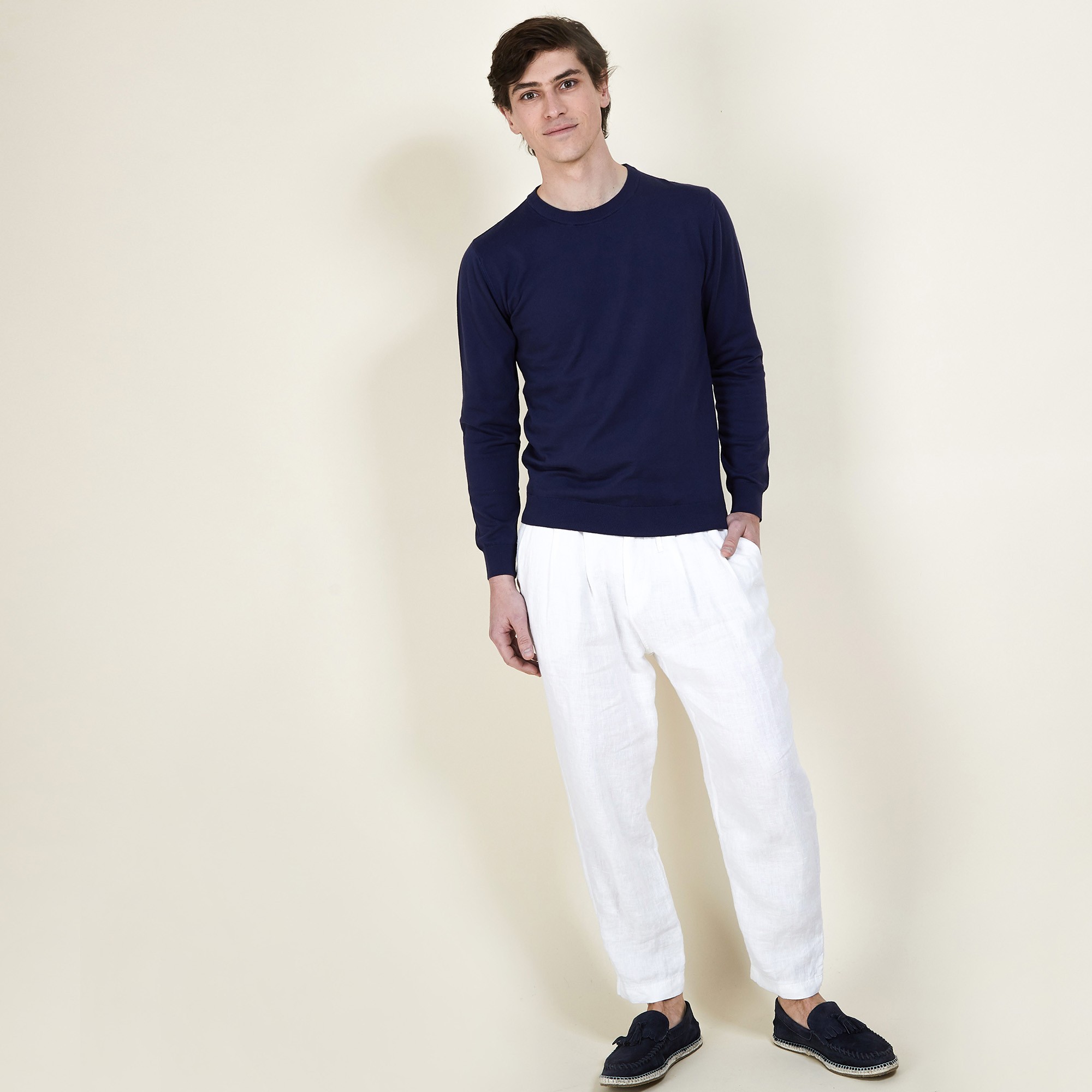 Cotton round neck sweater - Balboa 6840 - 05 Bleu marine