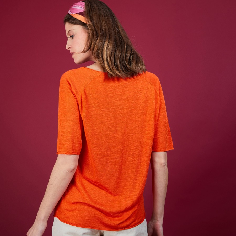Linen T-shirt with elbow sleeves - Bonbon