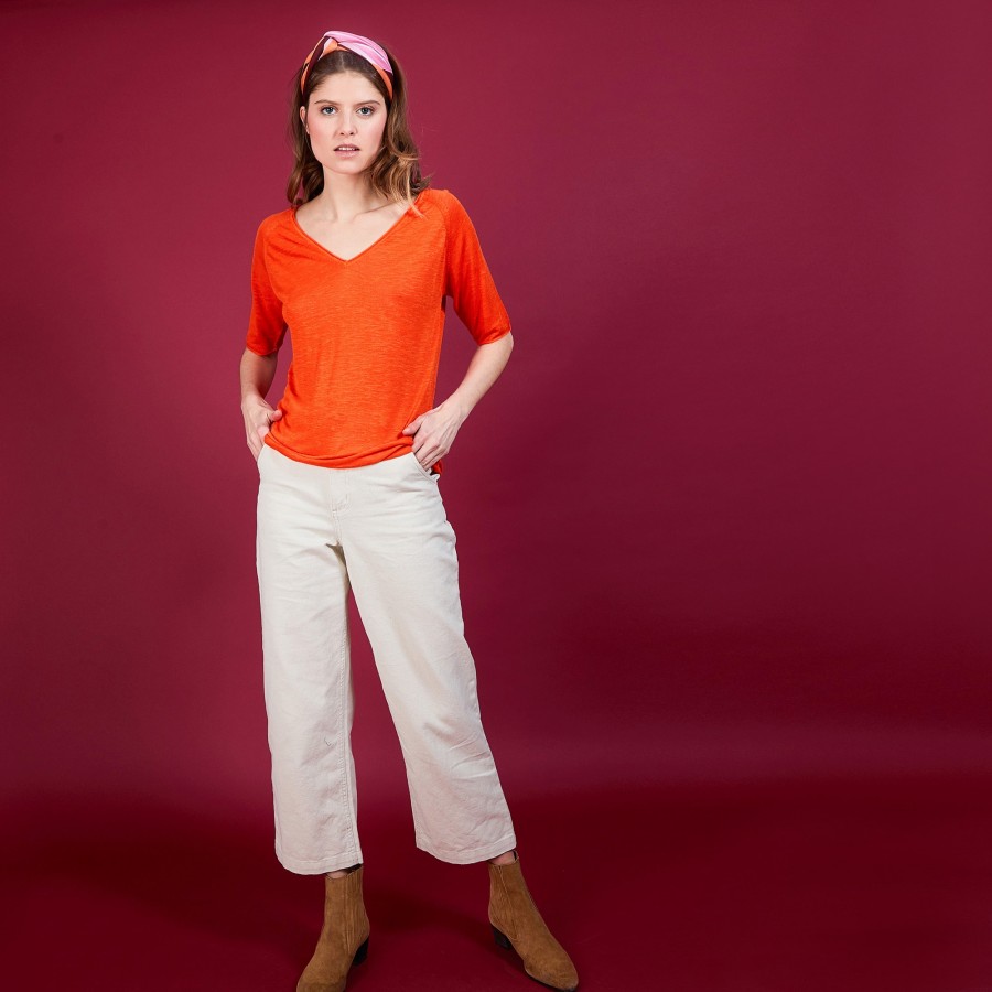 Camiseta de linho flameado com mangas cotovelo - Bonbon