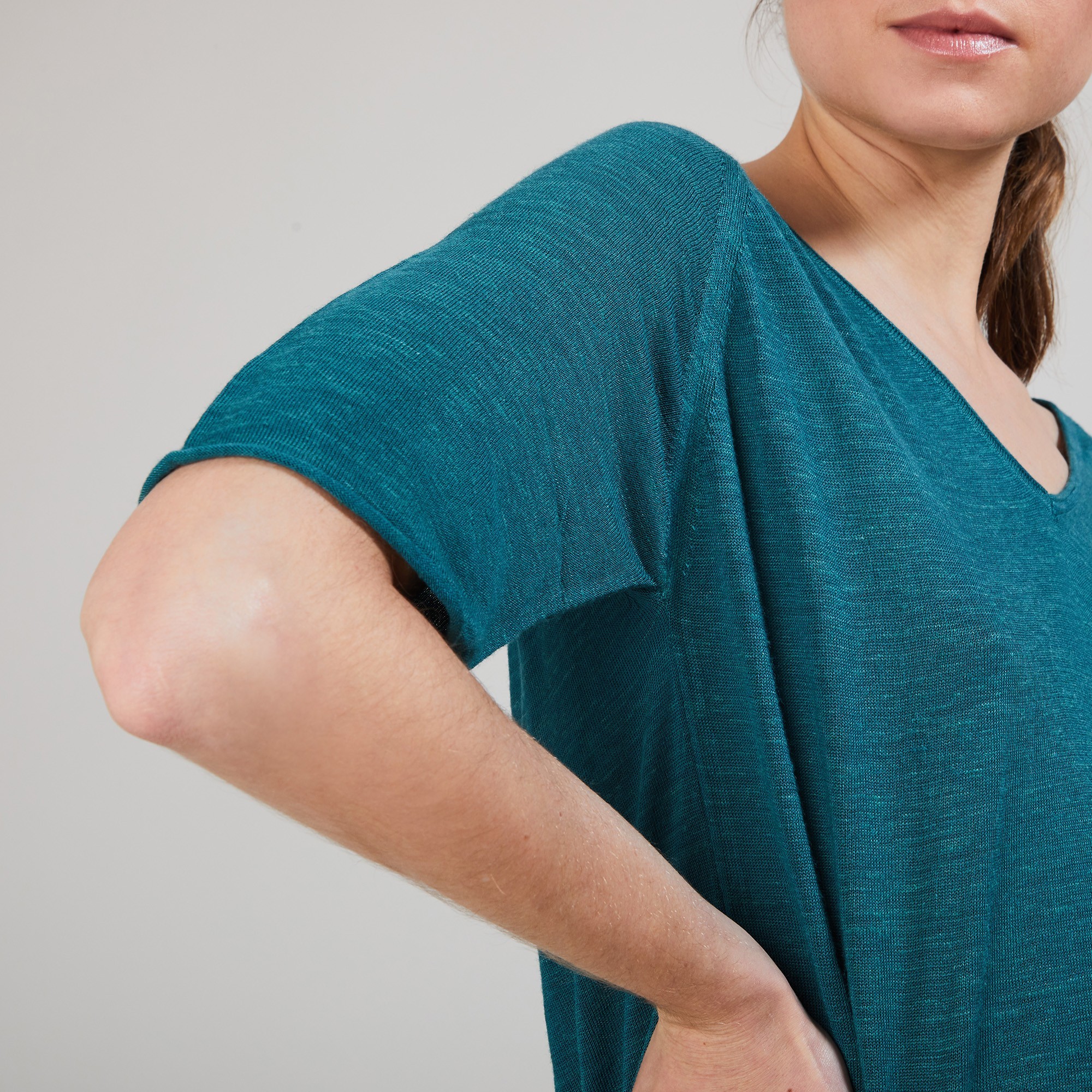 T-shirt en lin manches coudes - Bonbon 6850 meleze - 21 Vert foncé