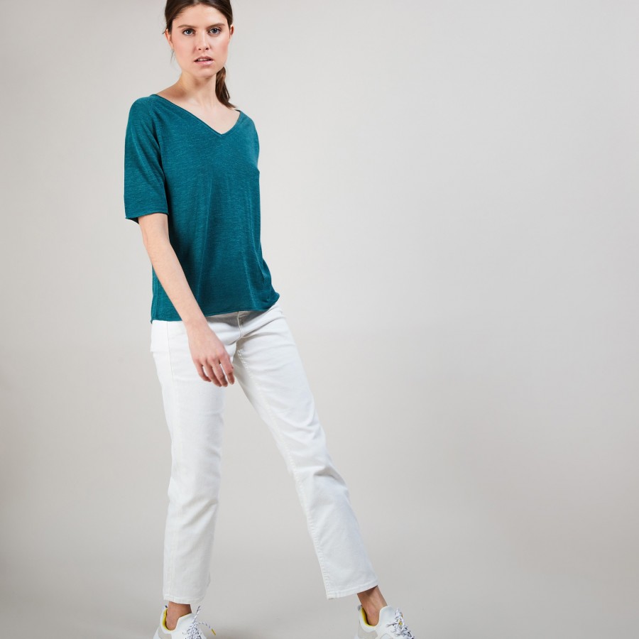 Linen T-shirt with elbow sleeves - Bonbon