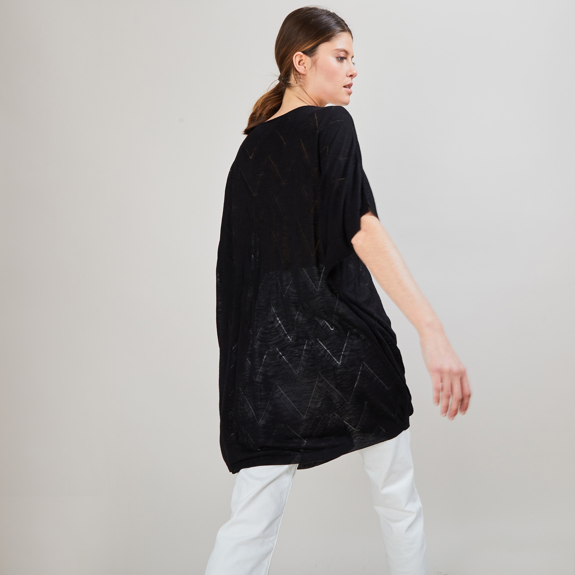 Longue tunique en lin flammé - Carl 6810 noir - 01 Noir