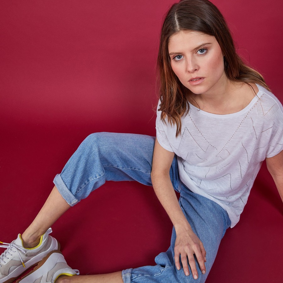 Camiseta longa de linho com babados - Colinna