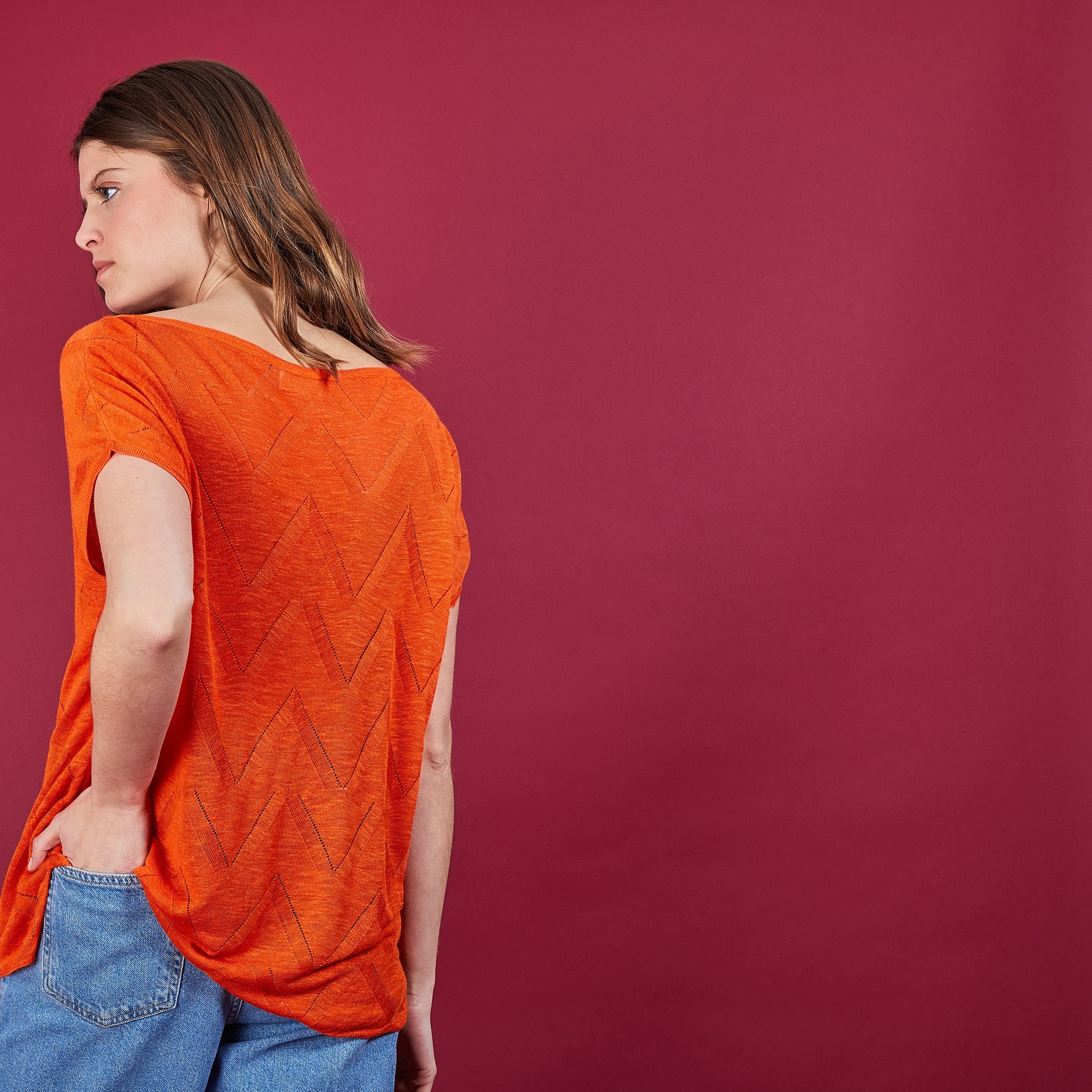Long T-shirt en lin flammé - Coline 6883 flamine - 15 Orange