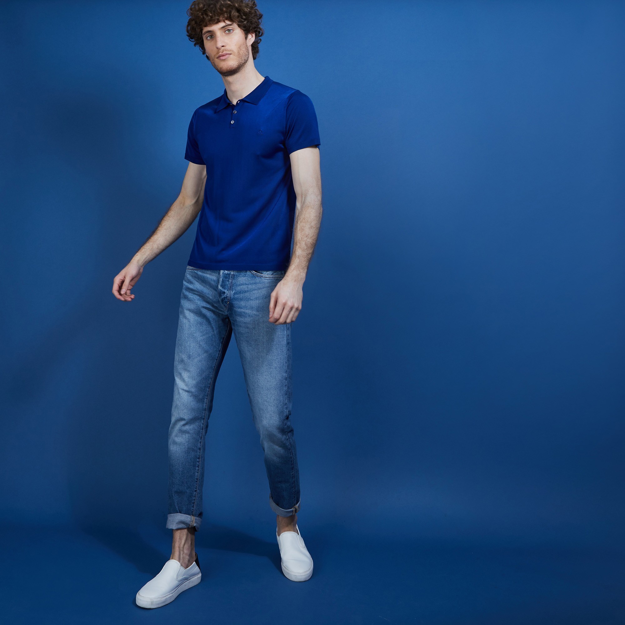 Polo manches courtes en Fil Lumière - Babar 6841 altitude - 48 Bleu roi