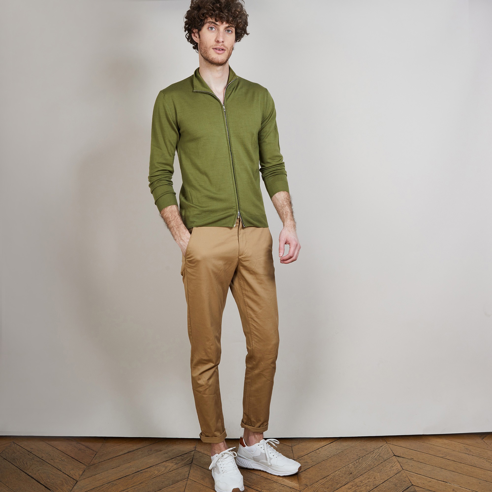 Gilet zippé en 100% laine mérinos - Bastian 6851 maquis - 83 Kaki
