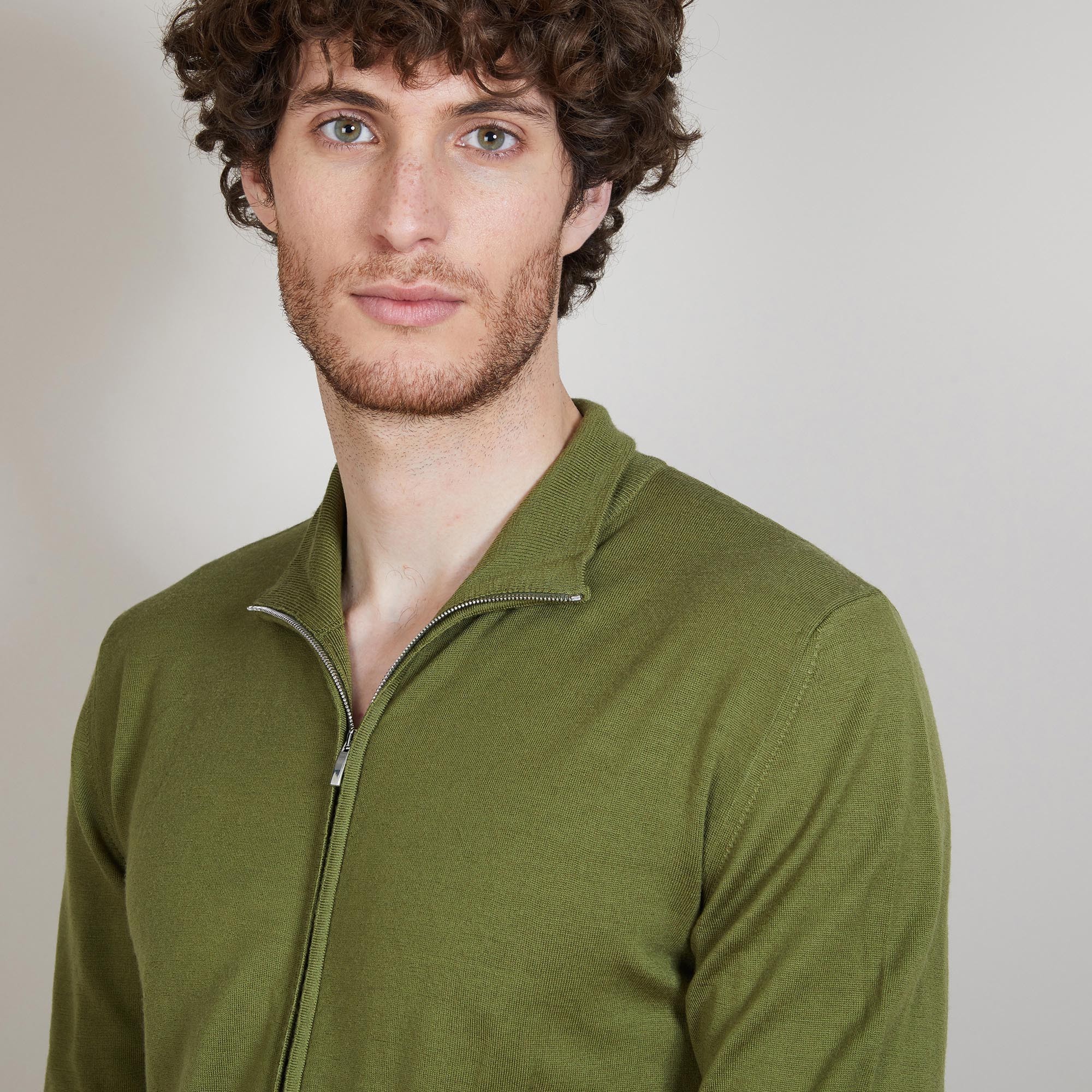 Gilet zippé en 100% laine mérinos - Bastian 6851 maquis - 83 Kaki