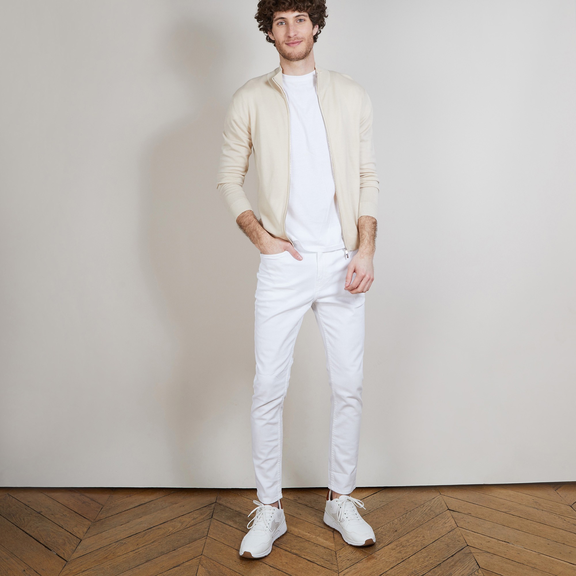 Gilet zippé en 100% laine mérinos - Bastian 6801 beige - 12 Beige clair