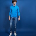 Pull col polo en 100% laine mérinos - Beni 6843 azur - 06 Bleu moyen