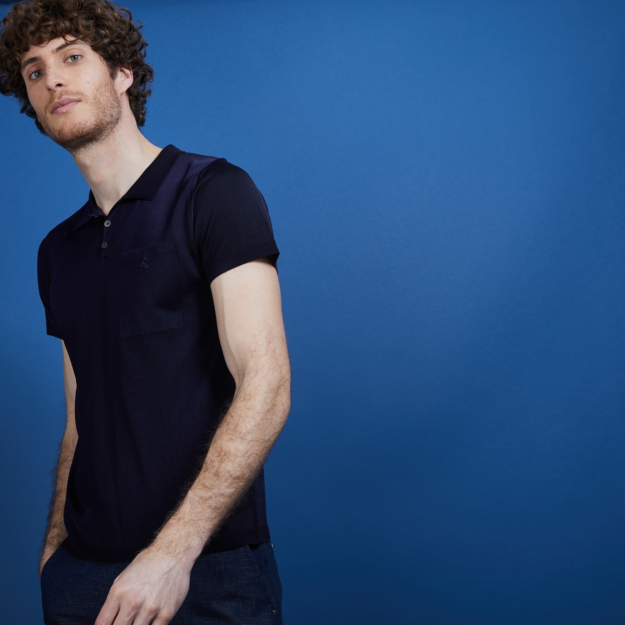 Polo en Fil Lumière poche avant - Blaze 6840 marine - 05 Bleu marine