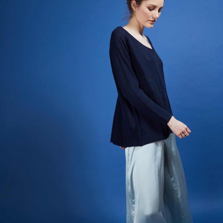 Round neck viscose crepe sweater - Babouche