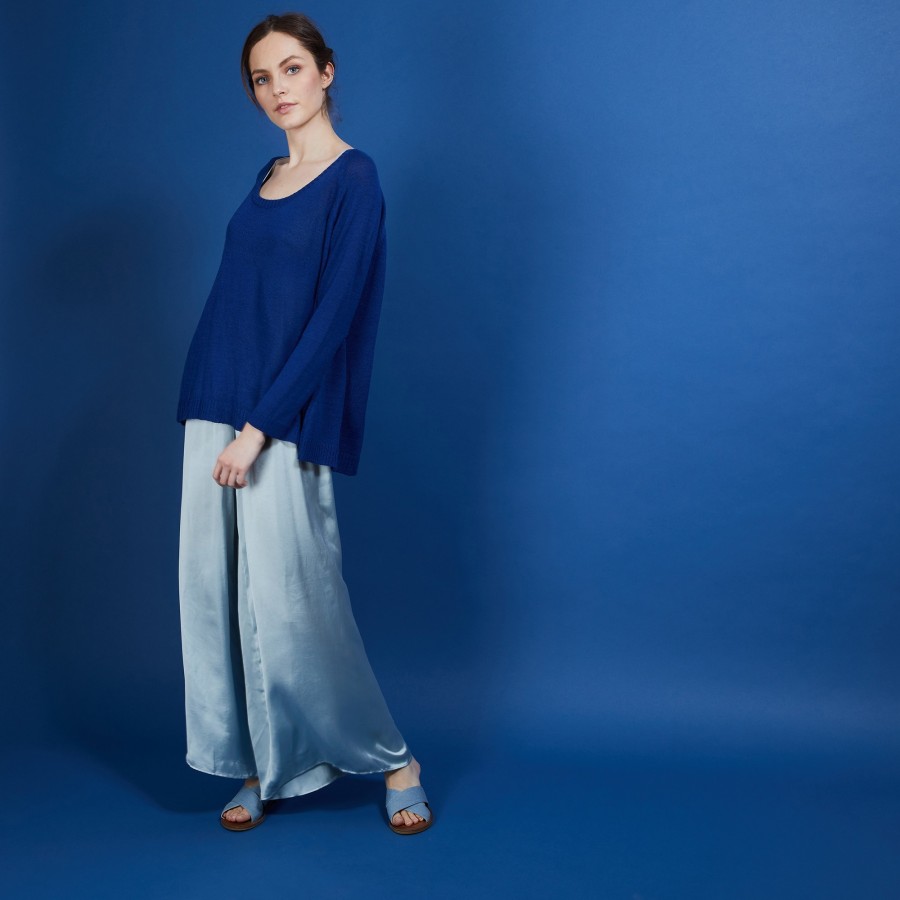 Round neck viscose crepe sweater - Babouche