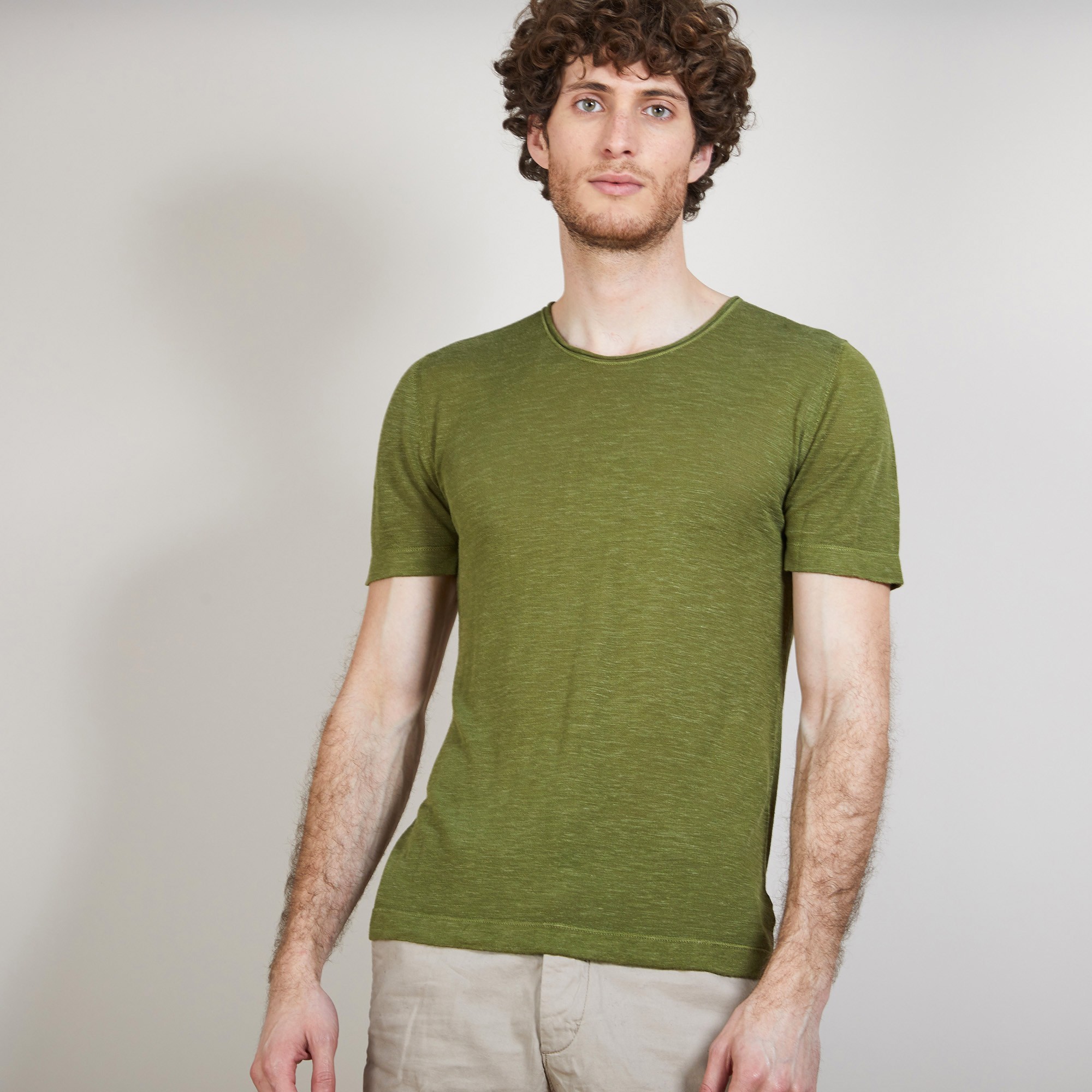 T-shirt col rond en lin flammé - Boséa 6851 maquis - 83 Kaki