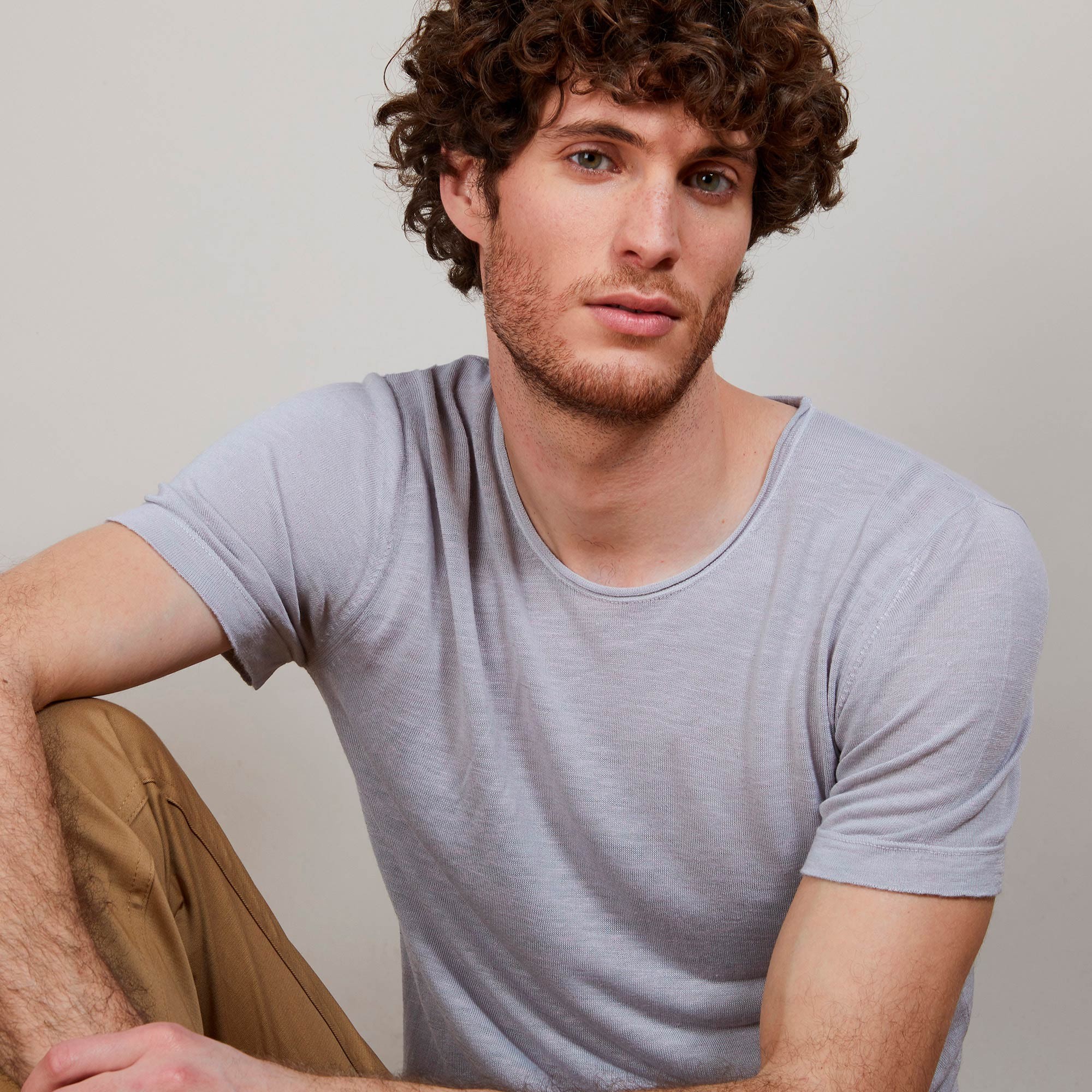 T-shirt col rond en lin flammé - Boséa 6811 gris clair - 11 Gris clair