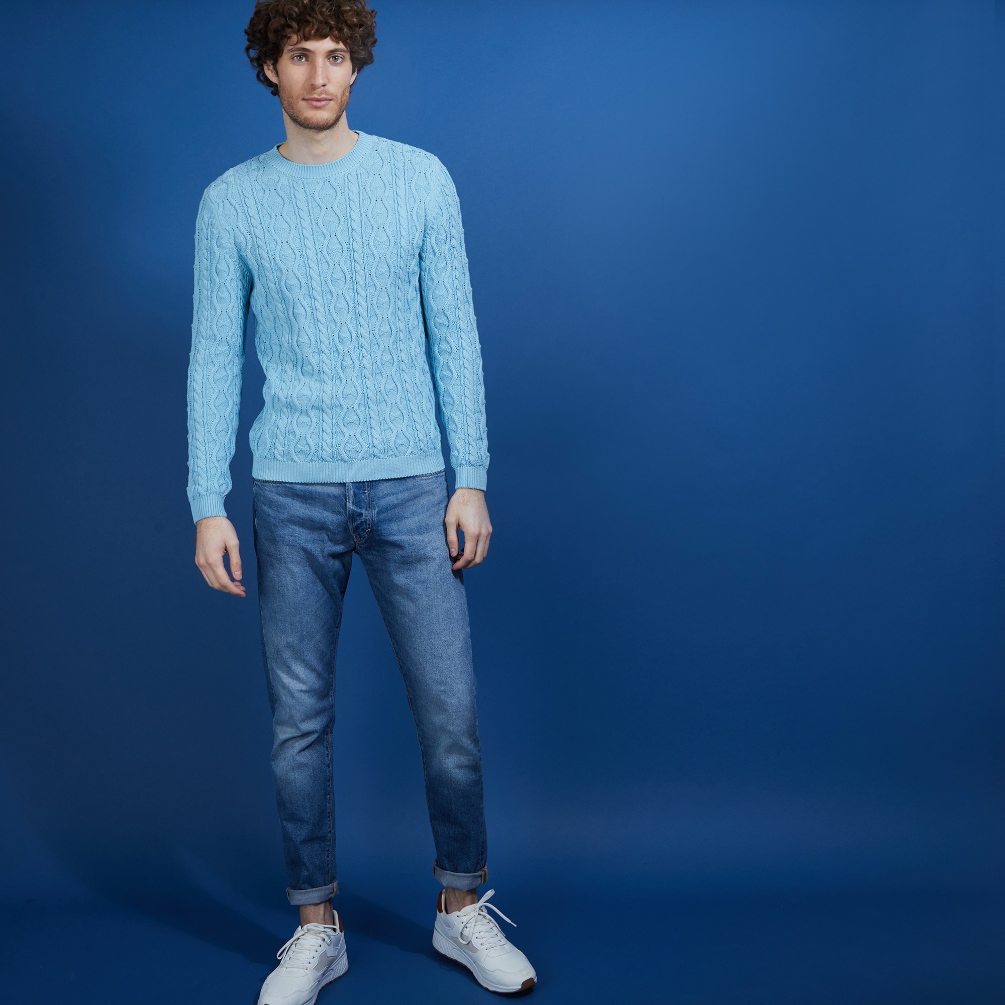 Pull torsadé en coton - Dublin 6842 delta - 06 Bleu moyen