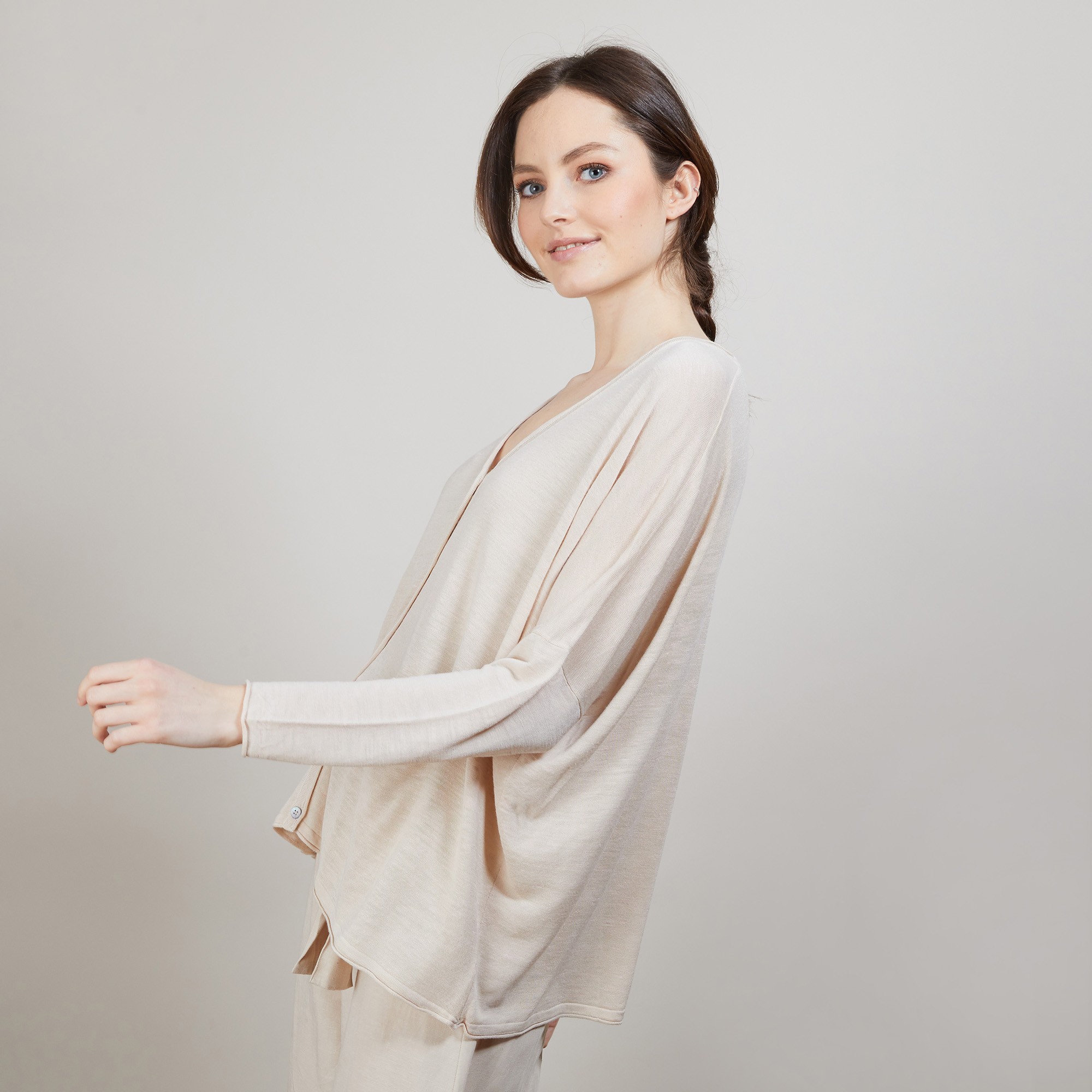 Long gilet en lin - Ballon 6801 BEIGE  12 BEIGE CLAIR