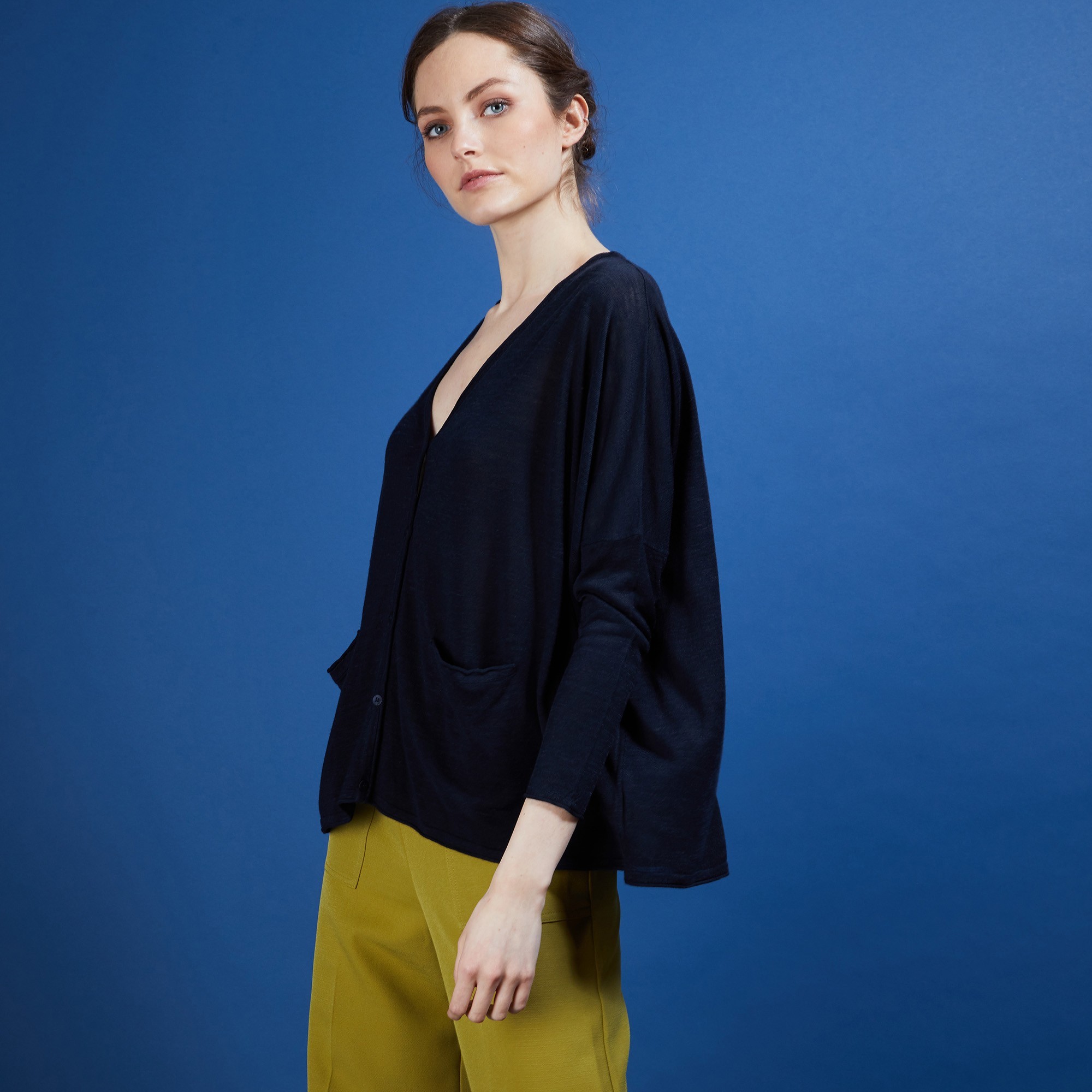 Long gilet en lin - Ballon 6840 MARINE 05 MARINE