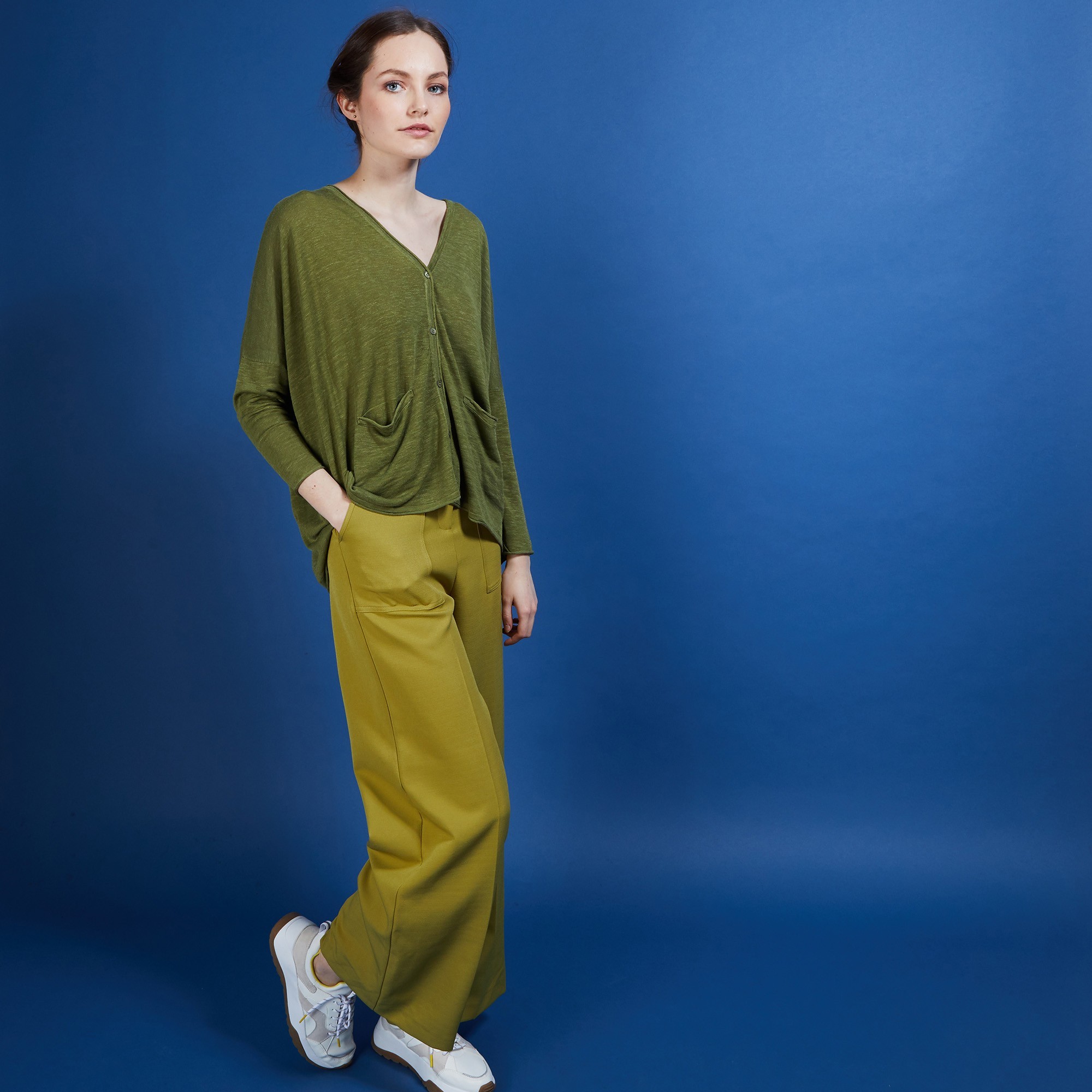 Long gilet en lin - Ballon 6851 MAQUIS 83 KAKI