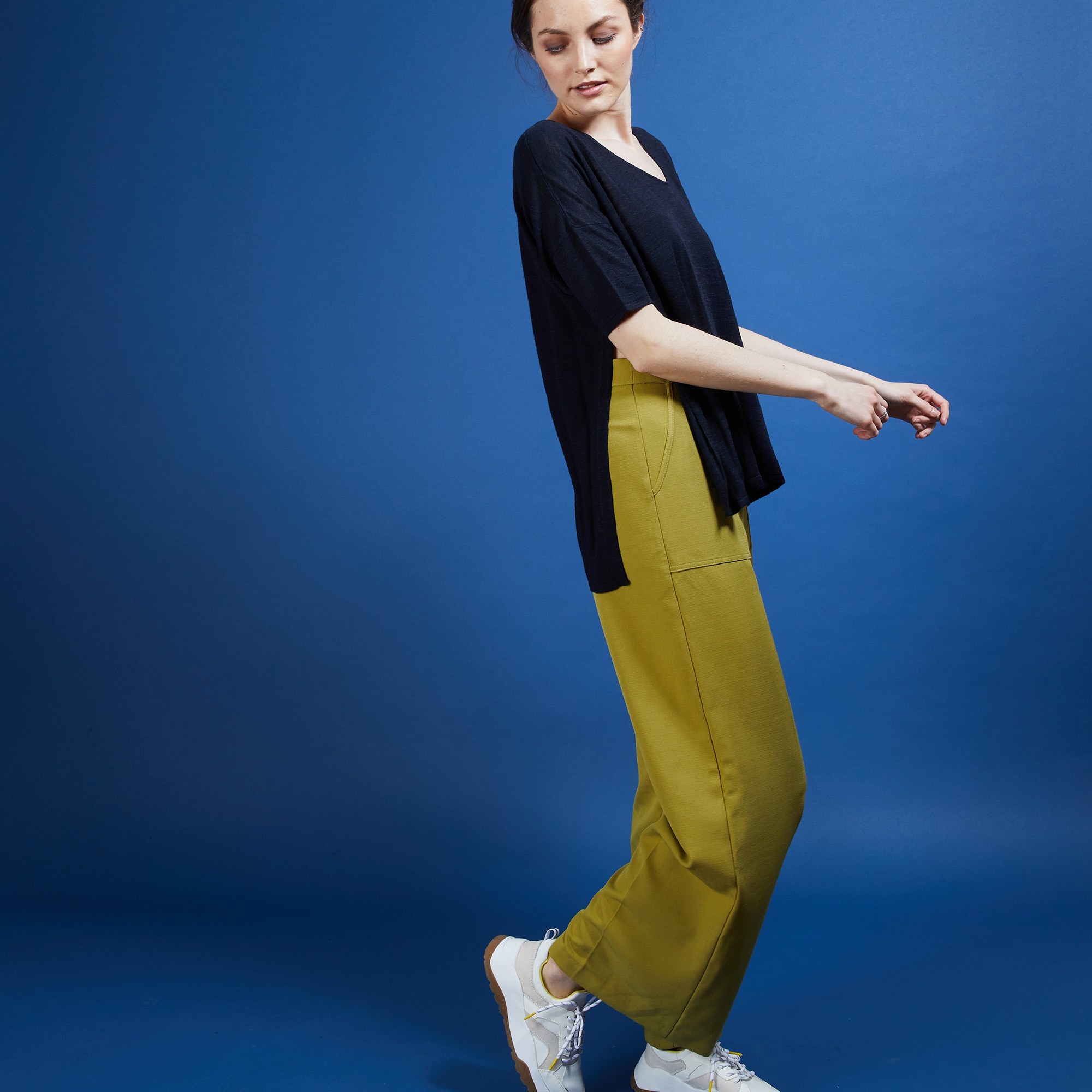 T-shirt oversize en lin flammé - Batalya 6840 MARINE-05 BLEU MARINE