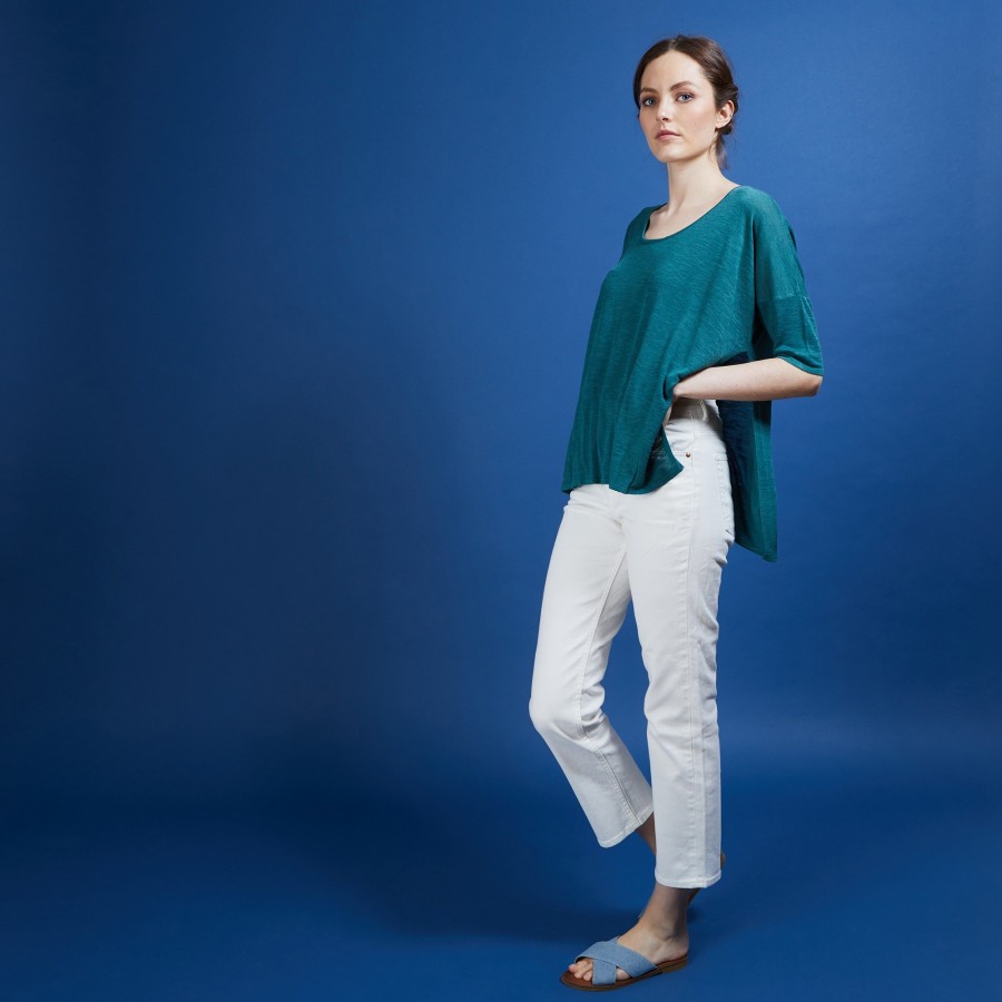 Camiseta oversized de linho com babados - Batalya