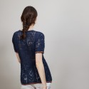 T-shirt tricoté en maille crochet - Claus 6980 marine/flamine - 05 Bleu marine