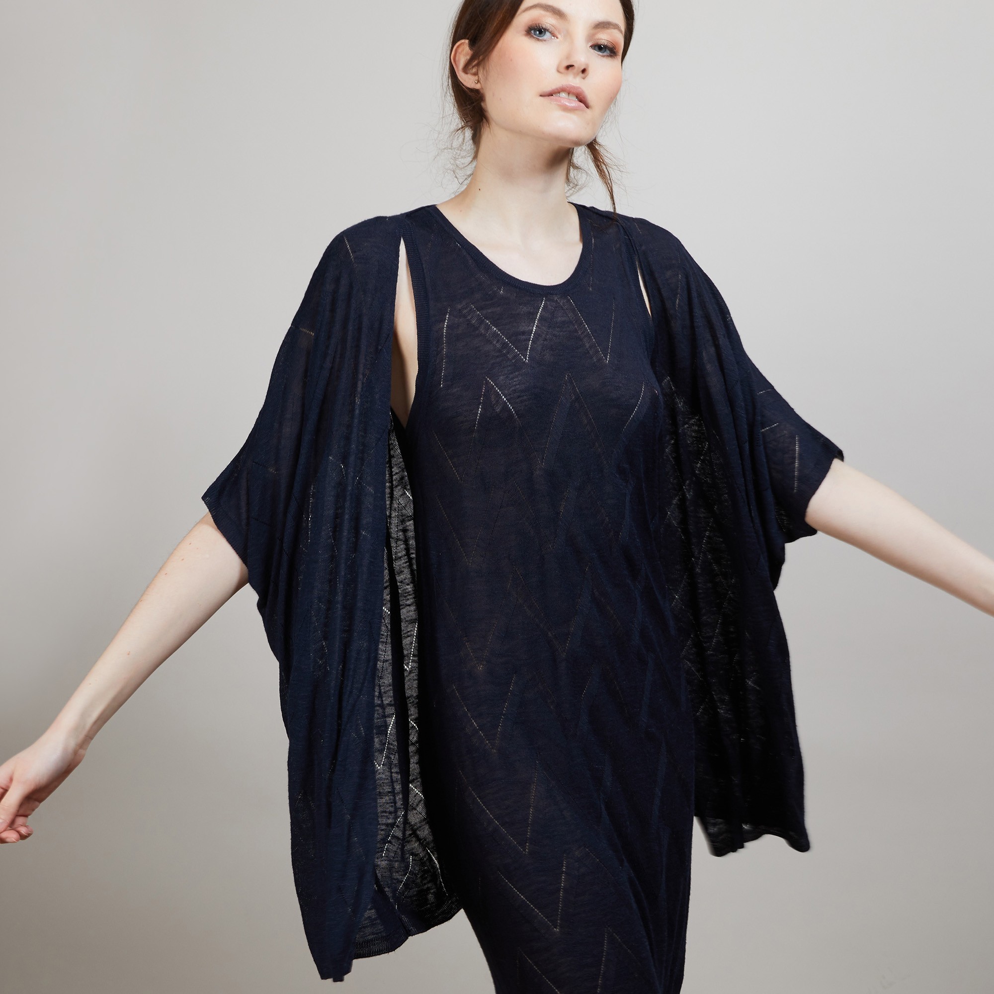 Long gilet en lin flammé - Cid 6840 marine - 05 Bleu marine