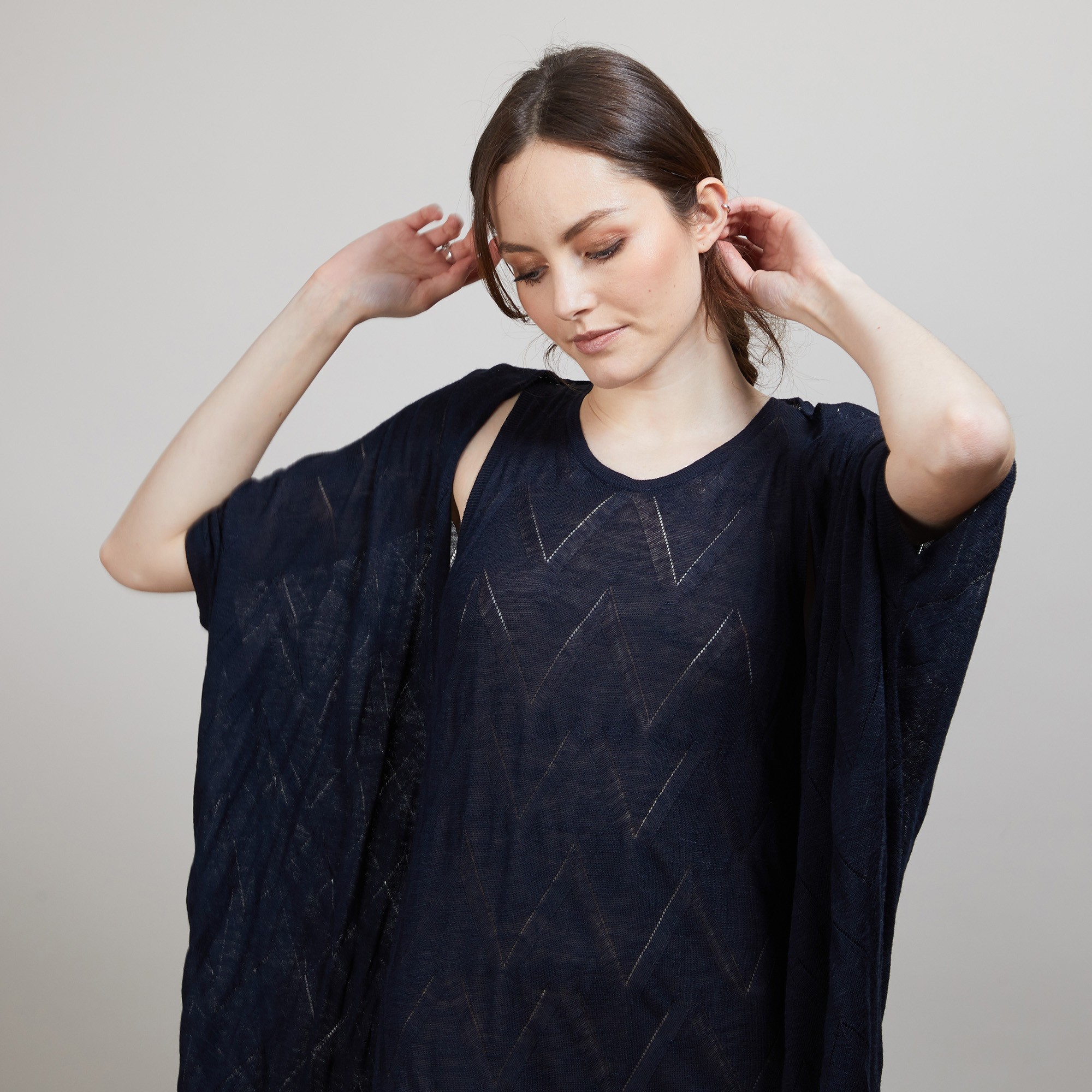 Long gilet en lin flammé - Cid 6840 marine - 05 Bleu marine