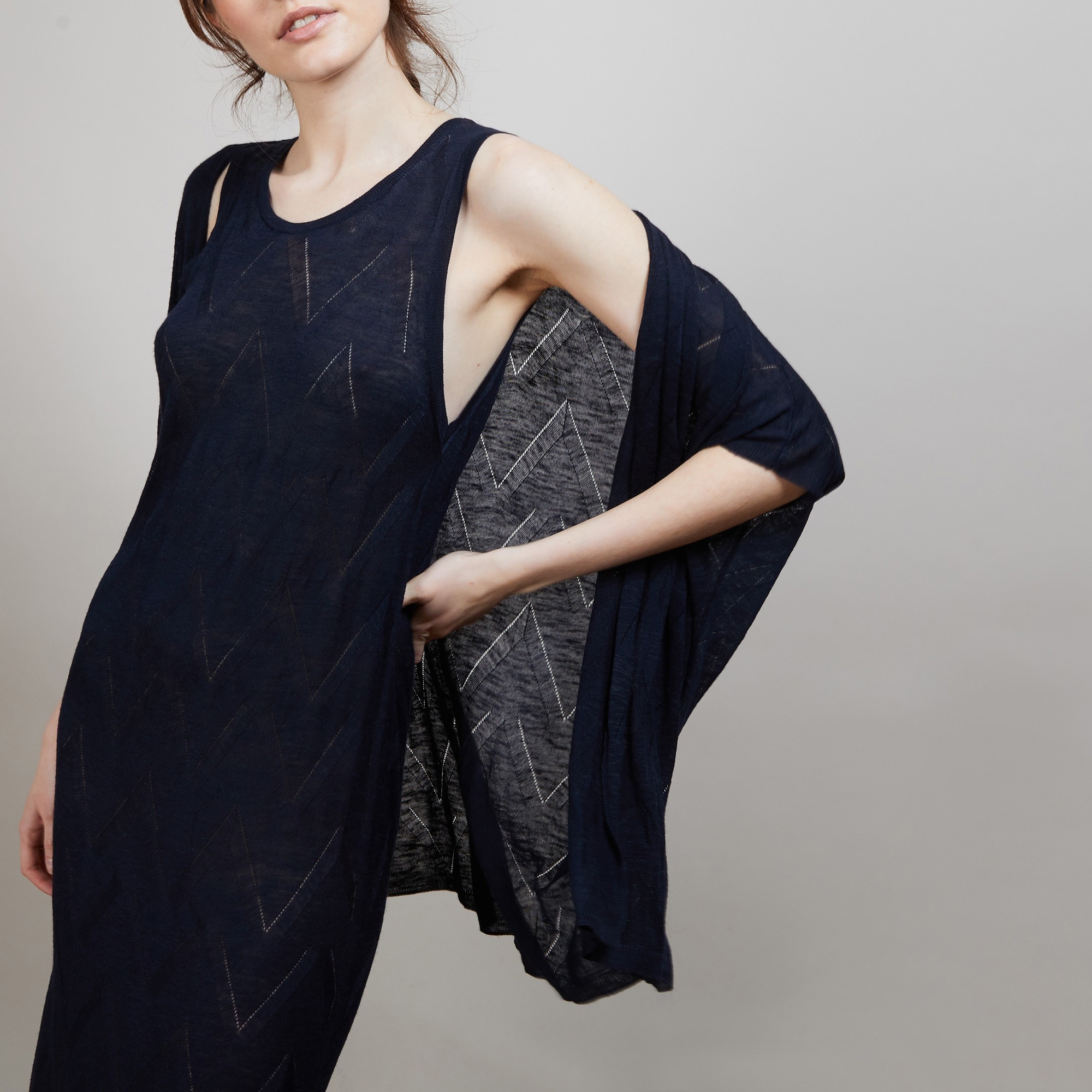 Long gilet en lin flammé - Cid 6840 marine - 05 Bleu marine