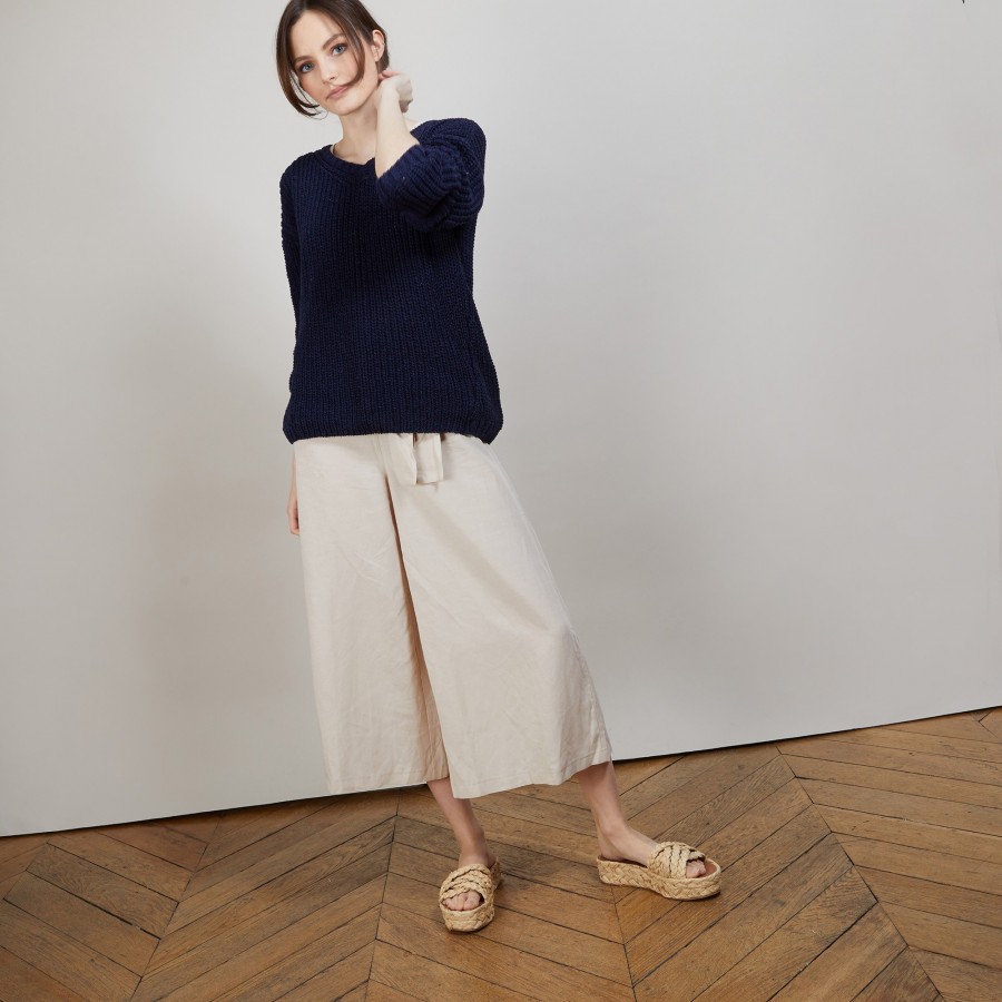 Suéter de malha canelada com decote em V - Bulle