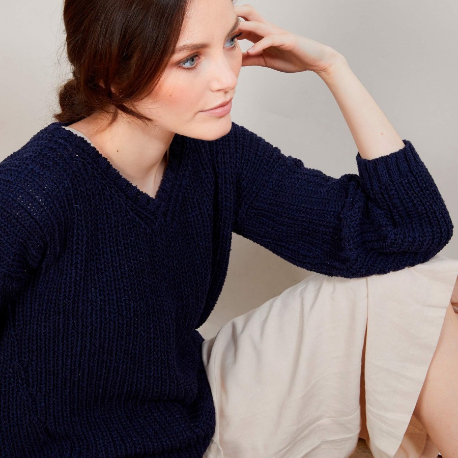 Suéter de malha canelada com decote em V - Bulle