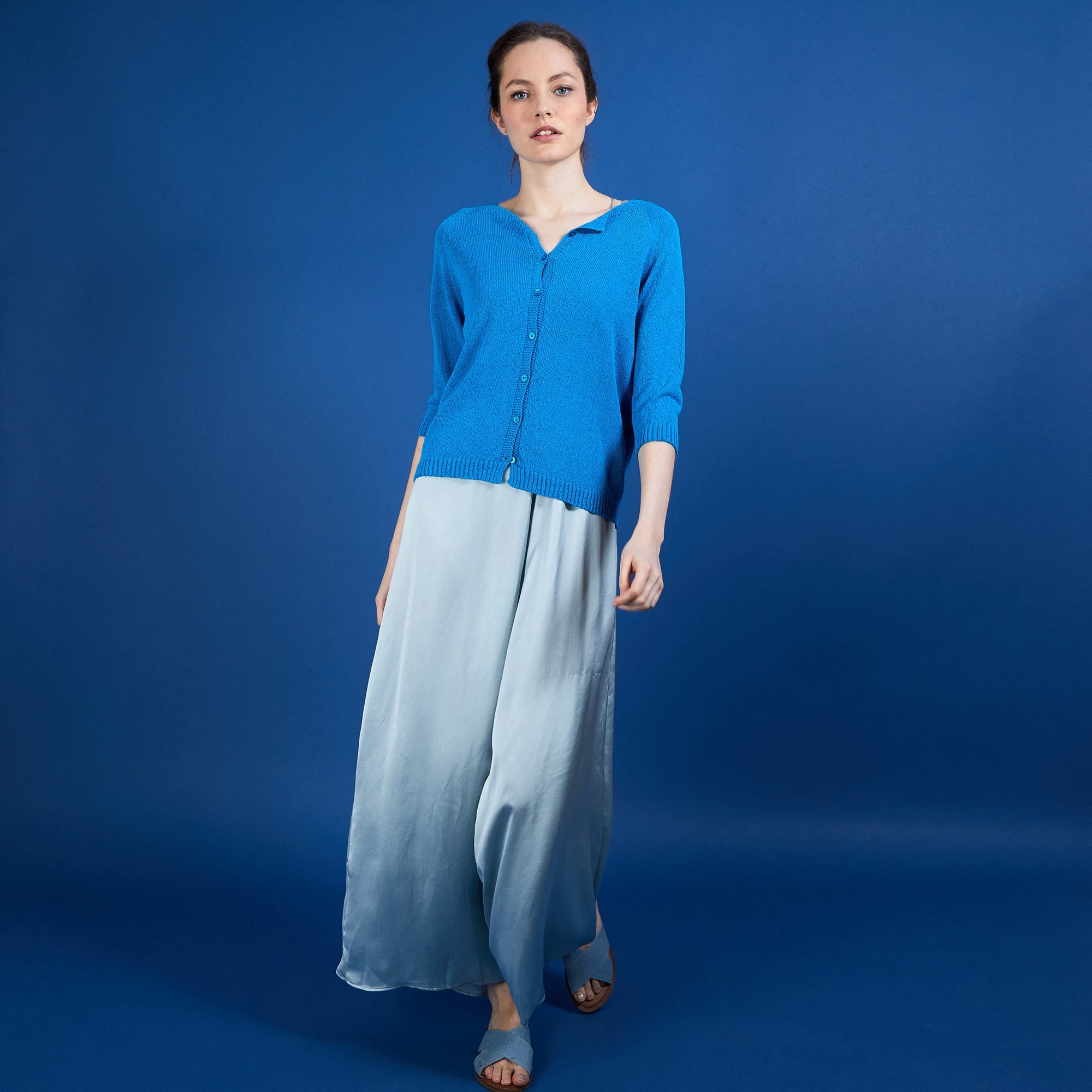 Cardigan femme en viscose crepe - Boubou 6843 azur - 49 Turquoise