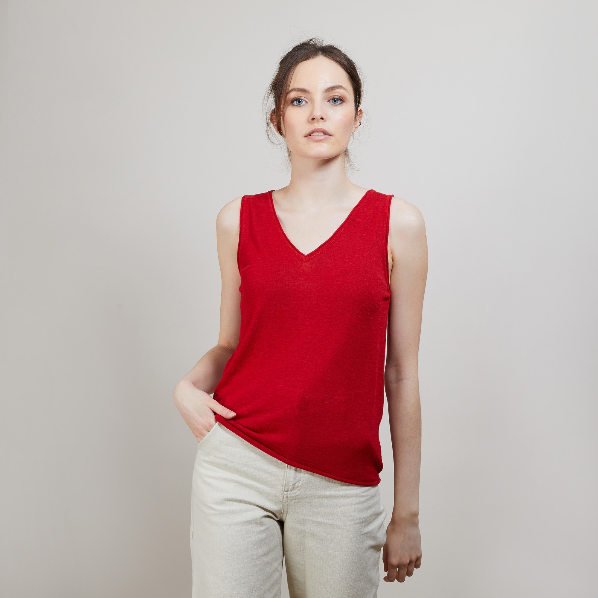 Débardeur en lin flammé - Boréal 6880 pavot - 52 Rouge