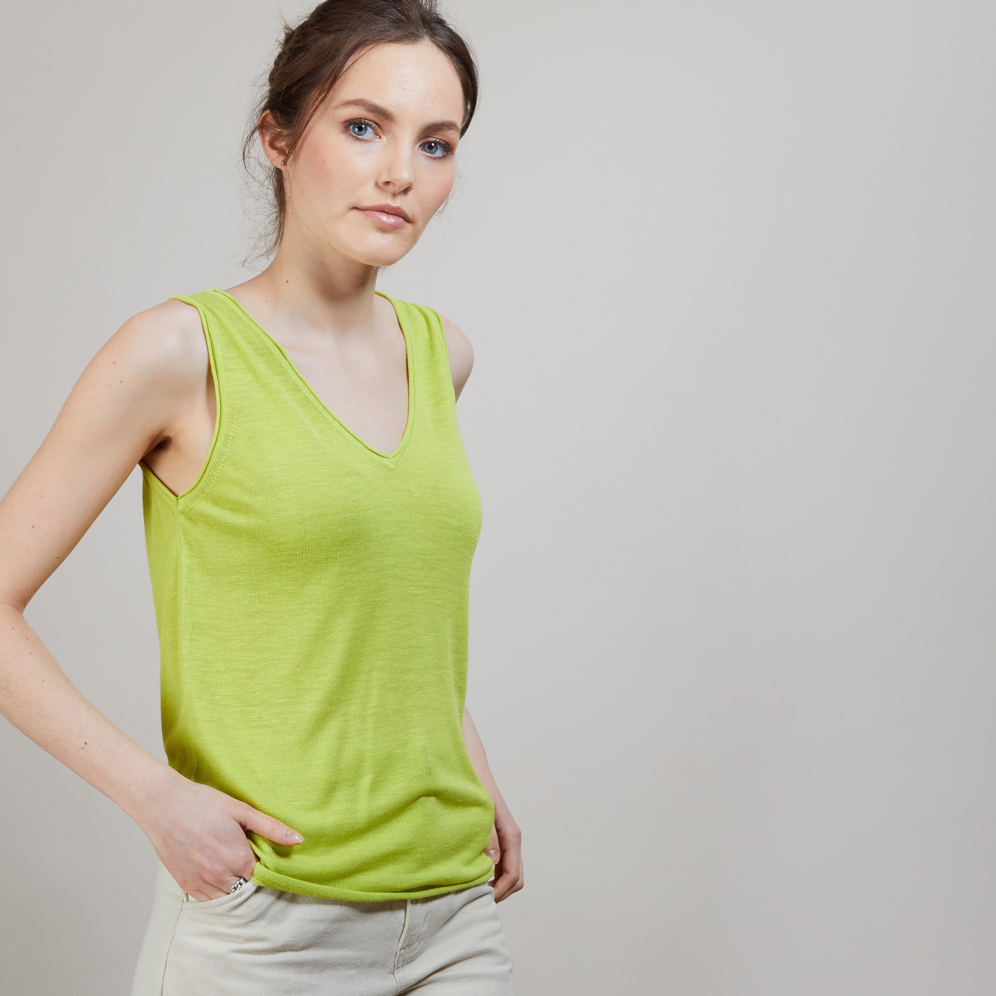 Débardeur en lin flammé - Boréal 6852 pollen - 90 Vert anis