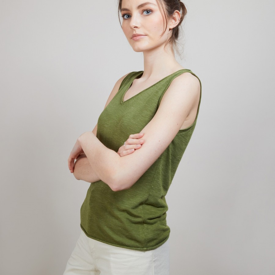 Flamed linen tank top - Boréal