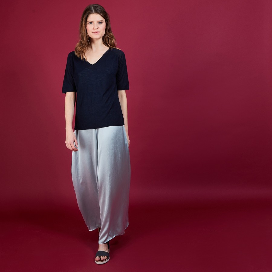 Camiseta de linho flameado com mangas cotovelo - Bonbon