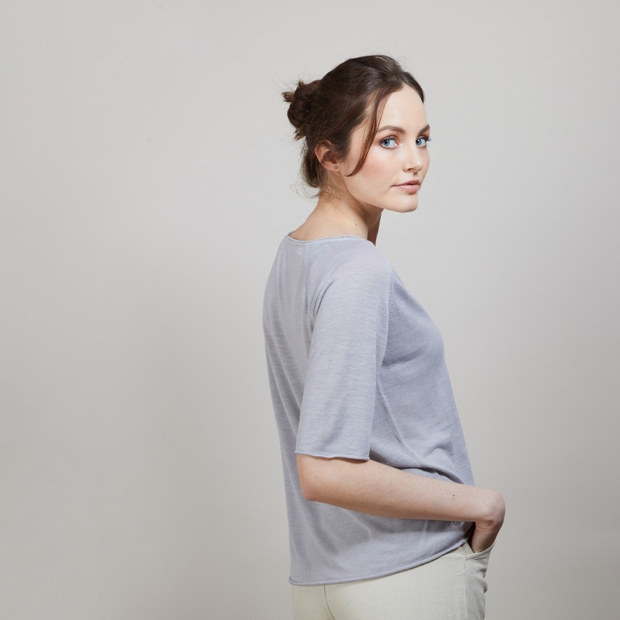 Camiseta de linho flameado com mangas cotovelo - Bonbon