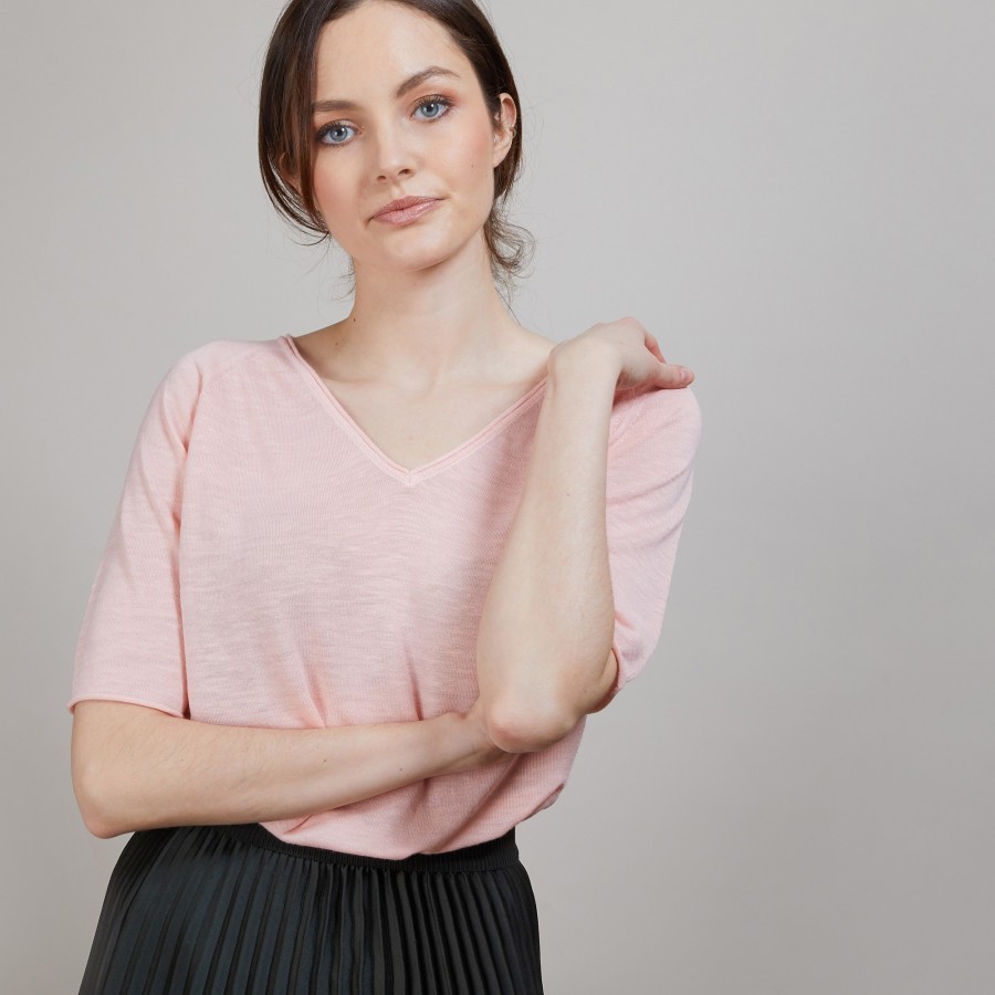 Camiseta de linho flameado com mangas cotovelo - Bonbon