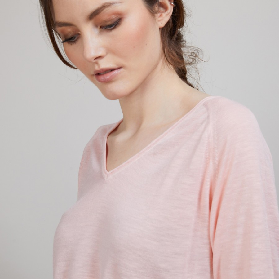 Camiseta de linho flameado com mangas cotovelo - Bonbon